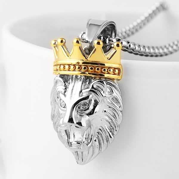 Rostfritt stål Guld Silver Svart Färg Lejonkungen Huvudhänge Långkedja Halsband Män S Mode Charm Smycken Present Silver