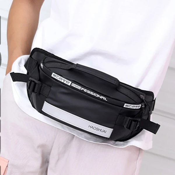 Stöldskyddsbälte för män, tättslutande midjeväska, multifunktionell höftrumpa, reflexremsa, axelväska, herr nylon Fanny Chest Pack Grey