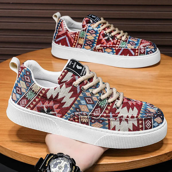 Mænd Vulkaniserede Sko Sommer Lærred Casual Sport Komfortable Åndbare Skateboard Fashion Snørebånd Sneakers Til Mænd Rød 41