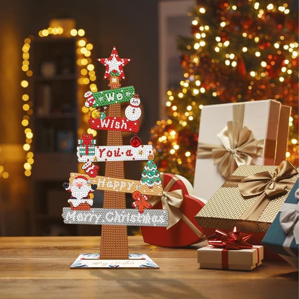 DIY Jul Diamantmålningskit, Specialformad Trä Julgransprydnad B
