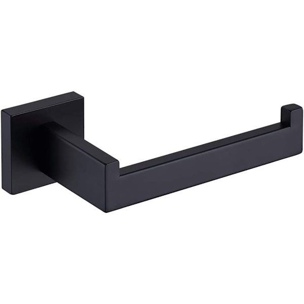 Mat sort toiletpapirholder, toiletrulleholder og kroge til badeværelse og køkken, rustfrit stål, moderne firkantet