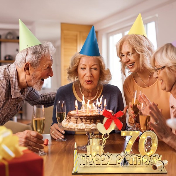 Træskilt gæstebog, Træskilt gæstebog 70 års fødselsdag, gæstebog fødselsdag som en personlig gave med LED-lyskæde fødselsdag jubilæum for 70 år mand kvinde 70