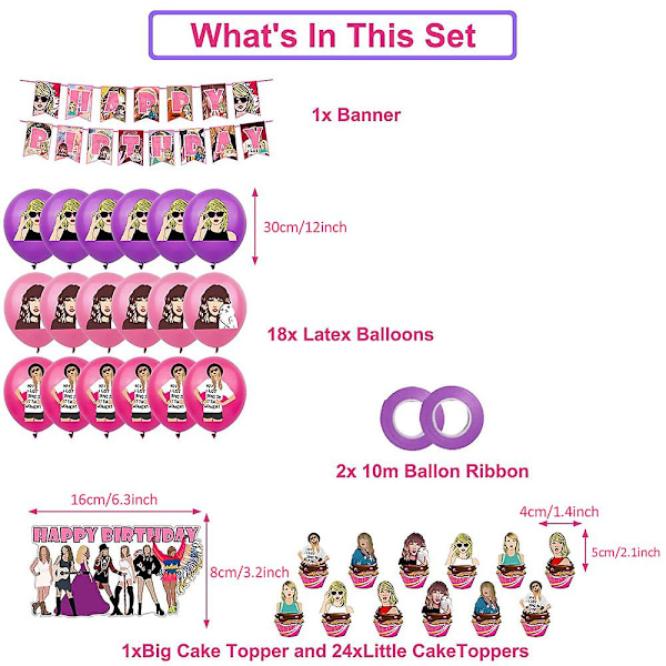 Taylor Swift bursdagspynt Taylor Swift-tema bursdagspynt Ballonger Kakepynt Banderolle