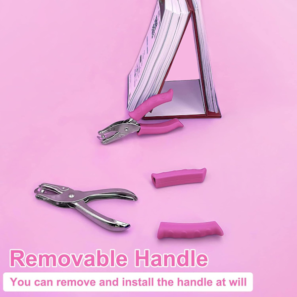 Yksireikäinen rei'itin, yksireikäinen paperinreijitin vaaleanpunaisella pehmeällä kahvalla, 3-pakkaus Pink, 3 Pack