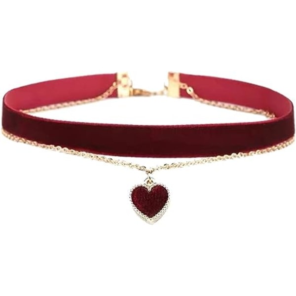 MOMOCAT Heart Halsband Justerbart Röd Choker Klassiskt halsband för kvinnor och flickor Sammet Choker Halsband