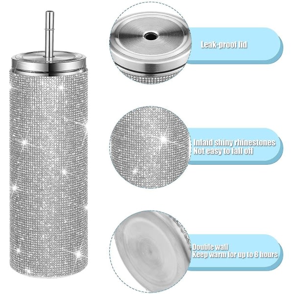 Glitter vattenflaska rostfritt stål termos (silver, 20 oz)