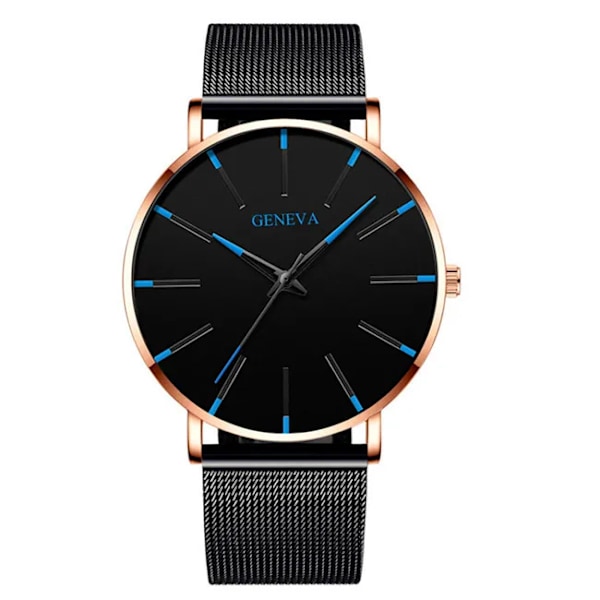 Reloj Hombre 2023 Klocka Män Minimalistisk Ultratunn Klockor Herrmode Rostfritt Stål Mesh Bälte Kvarts Klocka Relogio Masculino M Blue Rose Gold