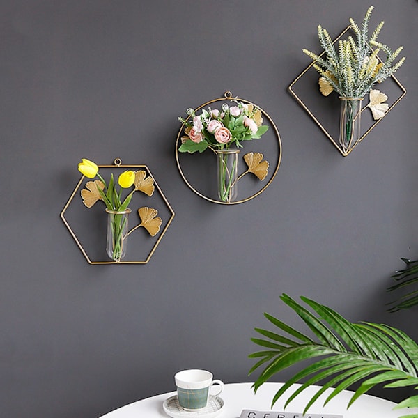 Hydroponisk Vas Vägghängande Hem Vardagsrum Bakgrund Väggdekoration Gyllene -26*7*24cm Hexagon,
