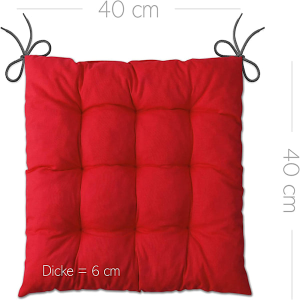 Sett med 4 stoltrekk rød (40x40x6 cm) - puter for hagemøbler, kjøkkenstoler eller spisestuestoler - komfortable stoltrekk