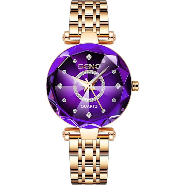 Dameur Analog Kvartsur med Rustfrit Stålrem Vandafvisende Dameure Mode Rhinestone Armbåndsur til Damer Piger Lilla Purple