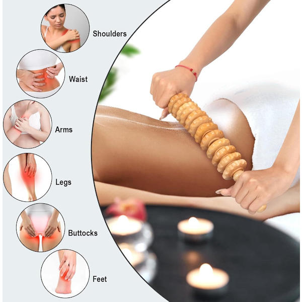 Træterapi massageværktøjer, 12 ruller, 42,7 cm pind, til reduktion af cellulite