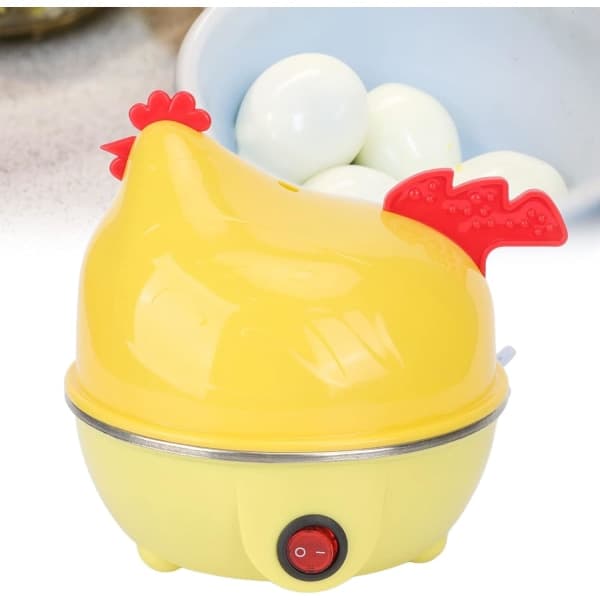 Snabb eggkoker (15,6x15,6*16cm), 7 eggkapasitet Multifunksjonell elektrisk eggkoker Kyllingform—maks