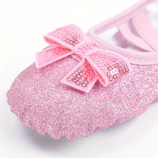 Piger med delt sål Rosetknude Paljetballettsko, lette bløde dansesko til præstation Øv yoga pink CN31(EU30.5-31)