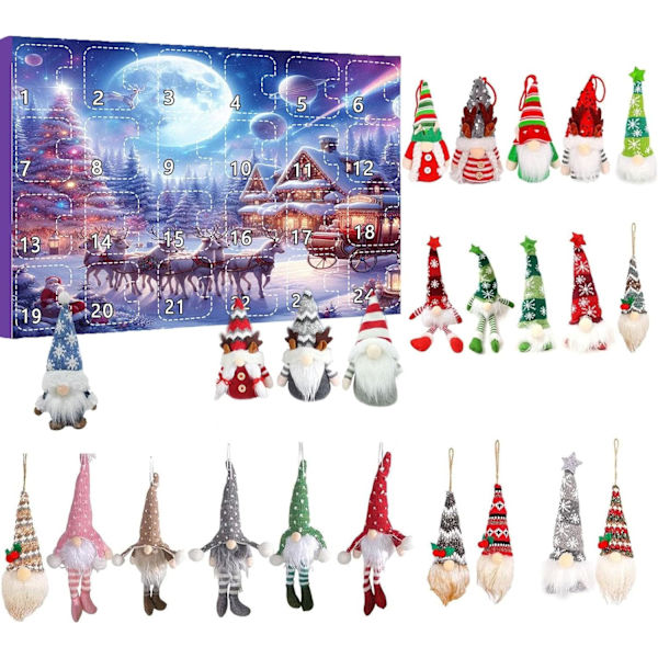 Nisse Julekalender, Jule Nisse Dukker og Hængende Dekorationer Elk Model