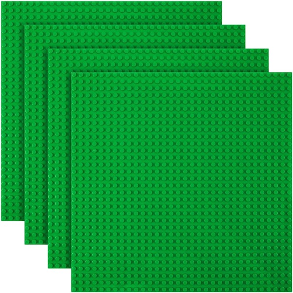 Byggeplade, 4 stk. klassiske baseplader, 25,5 x 25,5 cm, bundplade, kompatibel med alle større mærker, byggelegetøj til børn 4 st grön