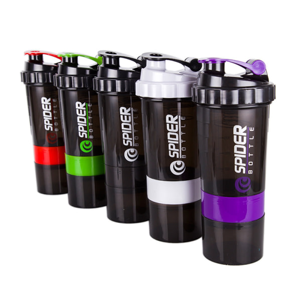3 Layer Shaker Flaska Proteinpulverkopp Sport Fitness Flaska Svart