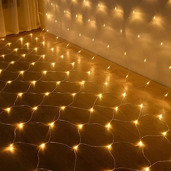 2Mx2M 4Mx6M LED utomhus fiskenät Gardin Mesh Fairy Lights Trädgårdsdekoration nyår utomhus gata Garland julbelysning Varm vit