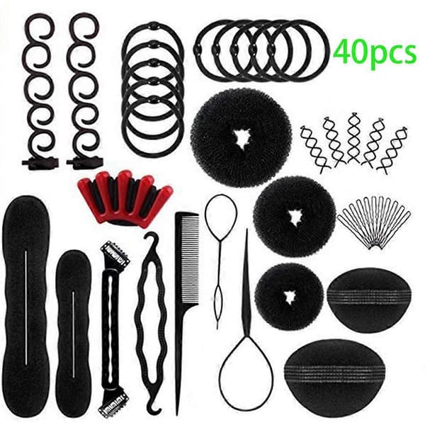 40 st/set Kvinnor DIY Hårstyling Tillbehör Kit Magic Donut Bun Maker Hårnålar_max