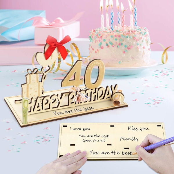 Træskilt gæstebog, Træskilt gæstebog 40 års fødselsdag, gæstebog fødselsdag som en personlig gave med LED-lyskæde fødselsdag jubilæum for 70 år mand kvinde 40