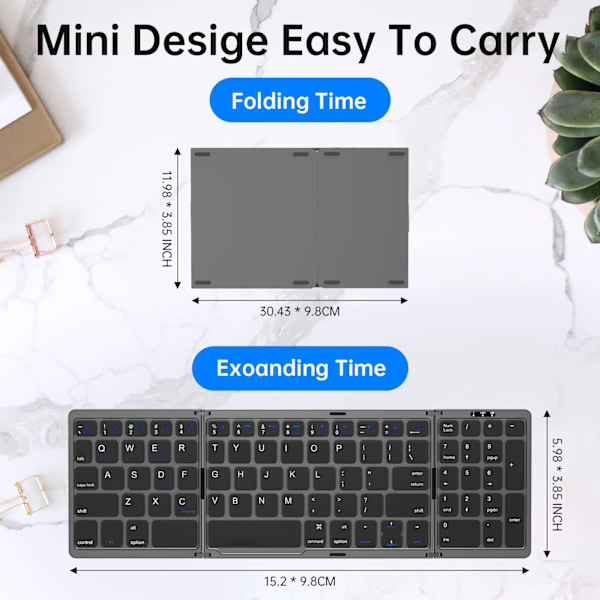 Mini bærbar foldbart tastatur, tynt trådløst BT-nummer tastaturpapir for Mac Windows Laptop Tablet Ljus-Handy Bluetooth-kompatibelt grå-engelsk