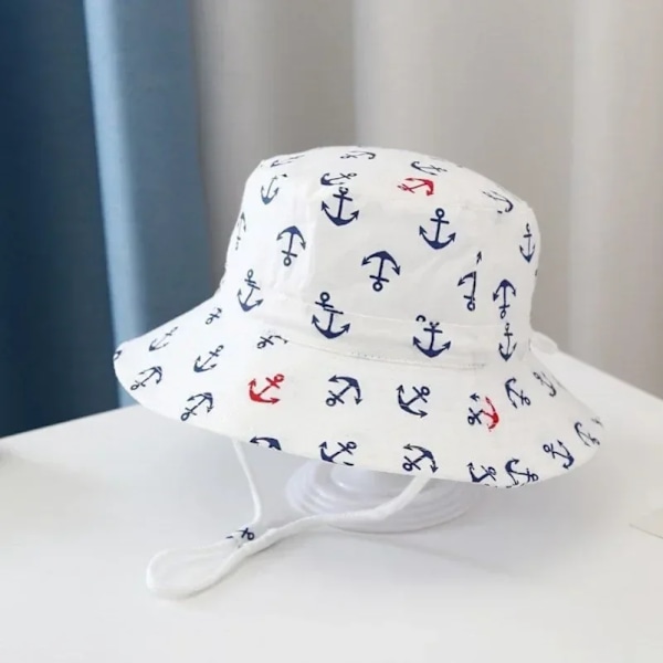 Ny Panama Baby Flickhatt Cap Resor Pojkar Fiskarkeps Cap Barn Hinkhattar Bomull Toddler Baby anchor vit 52cm(passar 2-5 år)