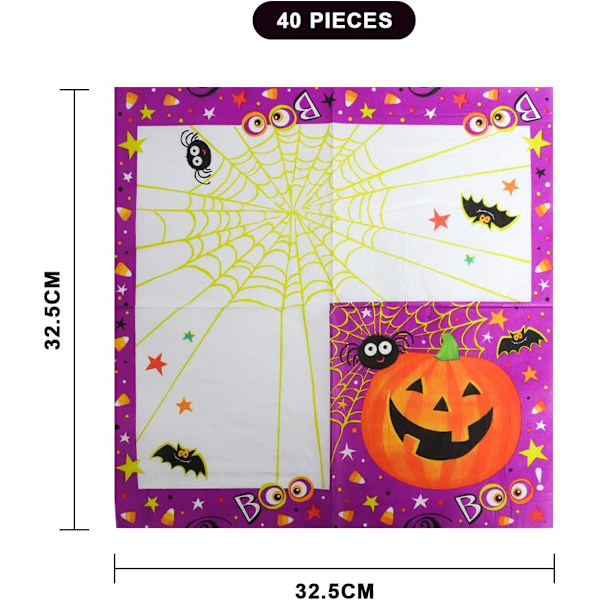 40 Halloween Papirservietter, Gresskar, Spøkelse, Heks Design for Party Borddekor