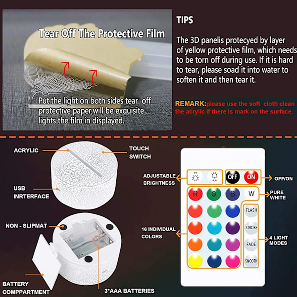 16 farver skiftende natlys 3D akryl LED touch bordlampe atmosfære rumdekor illusion lampe til jul 16 farver sort base til XBOX-spil