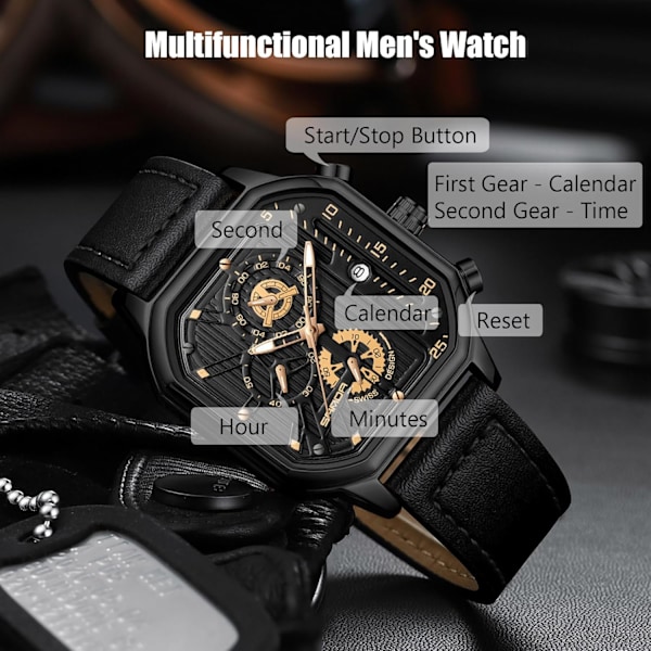 Herrar Kvartsur Klocka Mode Fyrkantig Armbandsur Luminous Analog Klocka Multifunktionell Kronograf Klocka Fritid Rostfritt Stål Herrklocka Guld A Gold A