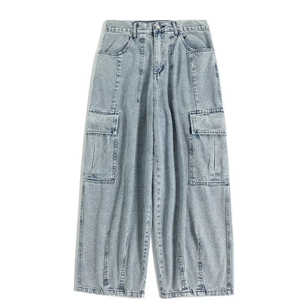 Baggy Jeans Menn Svart Bred Denim Bukser Oversize Cargo Koreansk Mote Mann Klær Streetwear Bukser Joggebukser Svart grå XL (65-72.5kg)