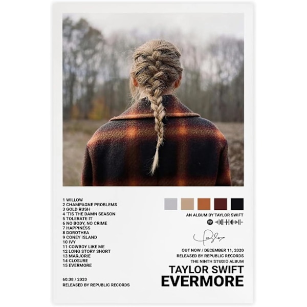 Pop-sanger Canvas Poster til Taylor Swift Til Rum Æstetisk Canvas Vægkunst Soveværelse EVERMORE 20*30CM EVERMORE 20*30CM