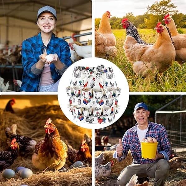 Egg Collection Apron, Polyester, 12 Deep Pockets, Hands-Free Egg Holder For Chicken Keepers And Farmers, White Rooster Print
