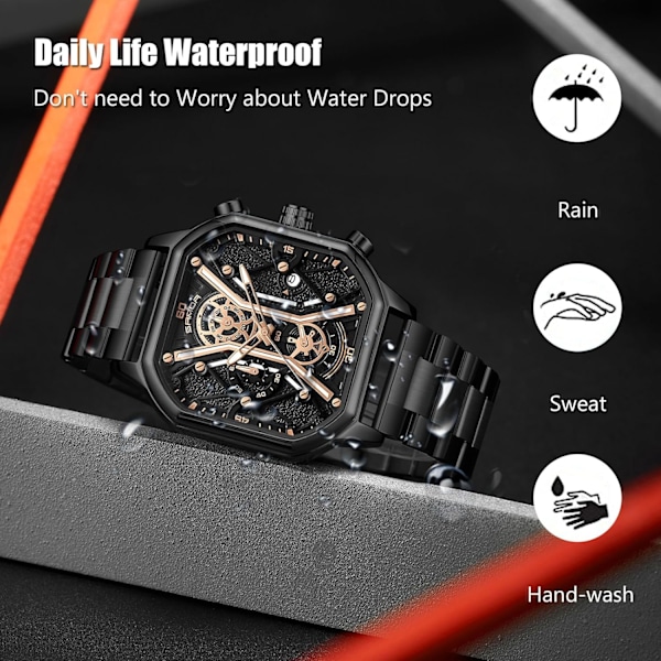 Quartz armbåndsur til mænd business rustfrit stål ur lysende analog armbåndsur multifunktionel chronograph ur mode firkantet ur Guld C Gold C