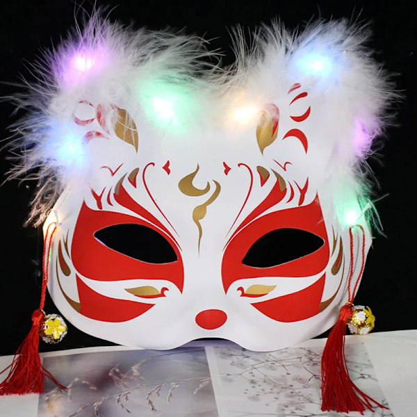 Luminous Led Räv Mask Japanska Cosplay Blinkande Glöd Mask Mörk Ögon Mask Rave Kostym Anime Halv Ansikte Katt Masker Maskerad Parti Rekvisita 16