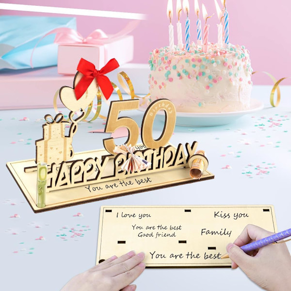 Træskilt gæstebog, Træskilt gæstebog 50 års fødselsdag, gæstebog fødselsdag som en personlig gave med LED-lyskæde fødselsdag årsdag for 70 år mand kvinde 50