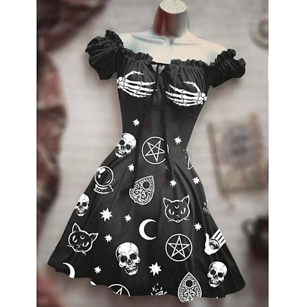 Halloween-kjole til kvinder, festlig vintage-kjole, elegant A-linjekjole, cocktailkjoler, gotisk kjole, stil 1 style 1 XXL