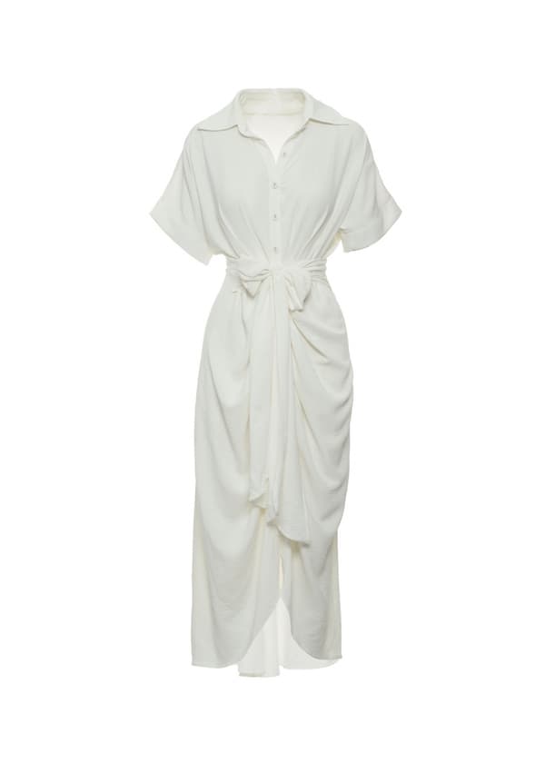 Ditsy Tie Front Button Up Boho Midi T-skjortekjoler (Vit L)