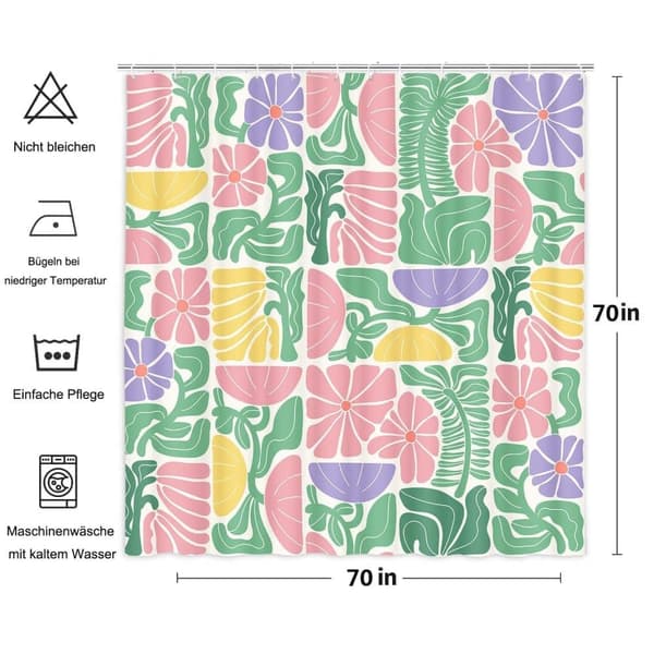 Lollanda Boho Duschdraperi, 180x180 cm, Abstrakt Blommig, Vattentätt Polyester Duschdraperi med 12 Krokar, Modern Digitaltrycksdesign A