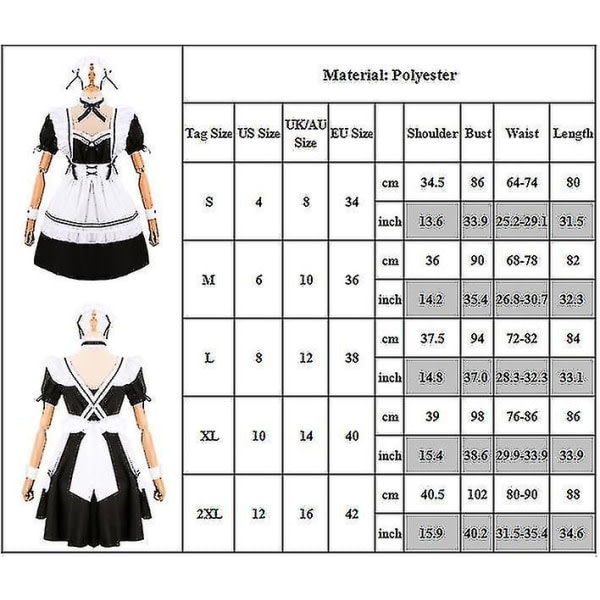 Hembiträde Anime Cosplay Party Finklänning Kostym Kvinnor Franska Förkläde Kläder Set Sailor School Jk Kläder L SQBB