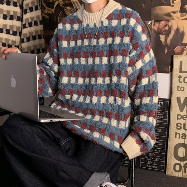 2023 Höst och vår tröja med hög hals, herr, lös höst- och vintertrend, Hong Kong-stil, pars swe coat, herr, röd, XL