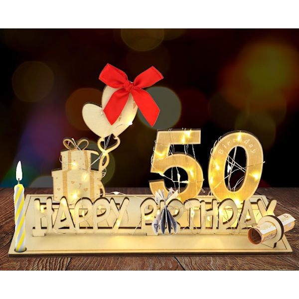 Træskilt gæstebog, Træskilt gæstebog 50 års fødselsdag, gæstebog fødselsdag som en personlig gave med LED-lyskæde fødselsdag årsdag for 70 år mand kvinde 50
