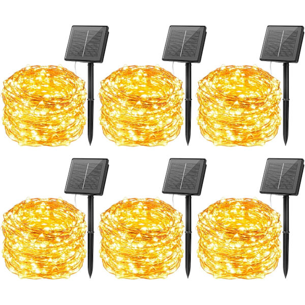 Utomhus solcellslampor, 6-pack 72 fot 1200 LED solcellslampor med 8 lägen Vattentät dekoration Koppartrådslampor för uteplats Gård T Warm White6