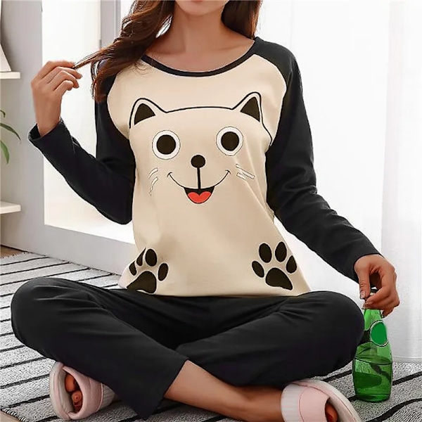 Höst 2-delars pyjamas set kvinnor tunna sexiga sovkläder härlig hem kostym 2023 rund hals flickor sömn långärmad pyjamas stil 5 XL