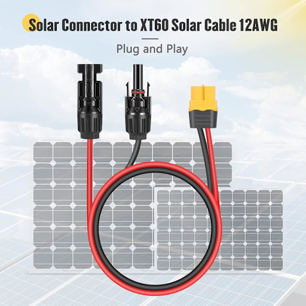 Aurinkopaneeli XT60 -sovitinkaapeli, 1m 12 AWG, aurinkopaneeleille, kannettaville virtapisteille