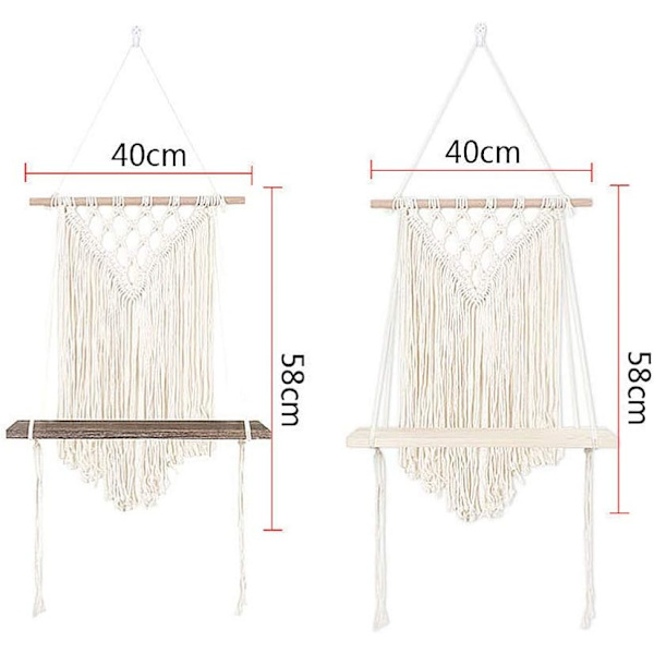 Macrame Wall Hanging Shelf Boho Woven Tapestry Floating Brown