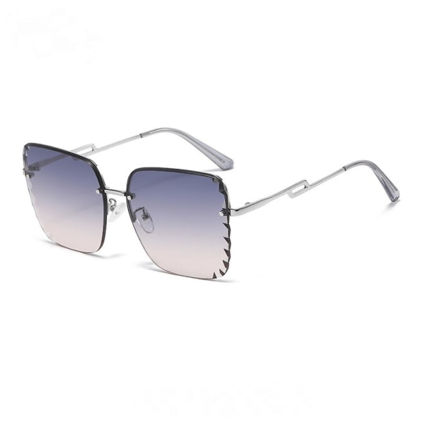 Fyrkantiga solglasögon utan bågar, stor båge för kvinnor, metall solskydd Solglasögon UV-skydd Solglasögon---silver båge Gradient Grått te