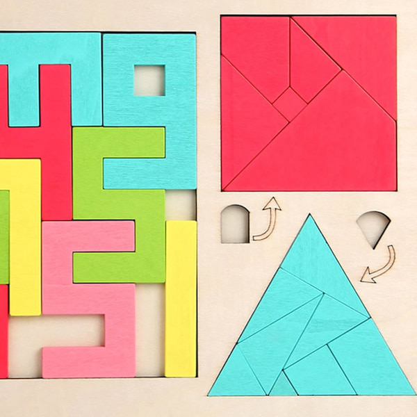 Træ Tangram Puslespil til Børn | Hjerne-Tænder Formblokke til 3+ År