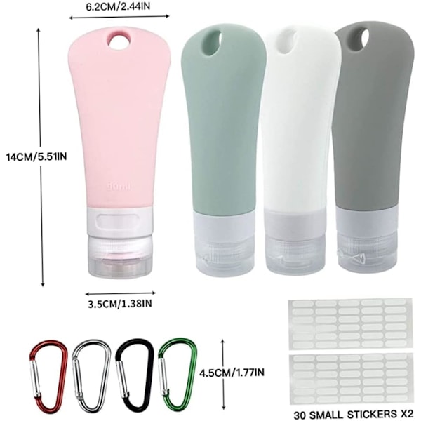 Silikon reseflaskor set, läckagefria klämbara bärbara rör, resestorlek toalettartiklar behållare