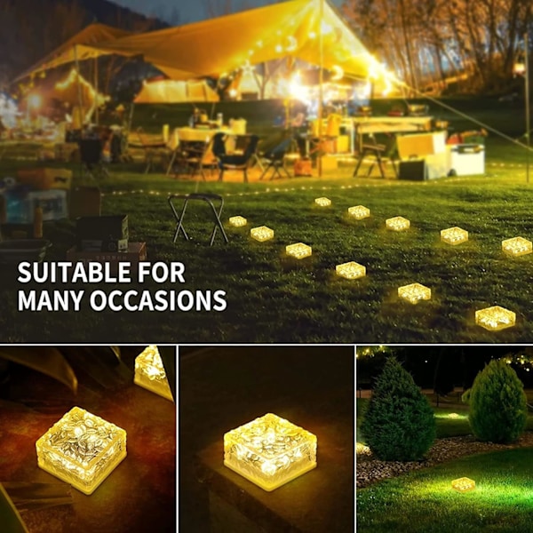 Solcellehavebelægningsten, 4 Vandtætte LED Solsten til Udendørs Terrasse & Stibelysning Warm color