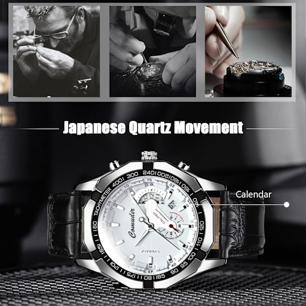 Modeklockor för Män Business Rostfritt Stål Armbandsur Analog Kvarts Armbandsur Datumkalender Luminous Klocka för Män Svart Vit Black white