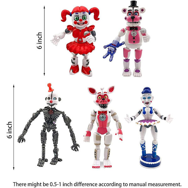 5 st/ set Fem nätter på Freddys spel Actionfigur Fnaf Funtime Freddy Foxy Syster Plats Lightening Actionfigurer Db